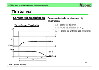 EPO I – Aula 04 – Dispositivos e dimensionamento

Tiristor real
Característica dinâmica

Semi-controlada → abertura não
controlada

10
Prof. Leandro Michels

 