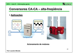 EPO I – Aula 01 – Informações gerais

Conversores CA-CA – alta-freqüência
Aplicações

Acionamento de motores
41
Prof. Leandro Michels

 