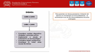 Para pacientes con disnea persistente o limitación del
ejercicio en monoterapia con broncodilatadores, se
recomienda el uso de dos nbroncodilatadores de acción
prolongada.
 