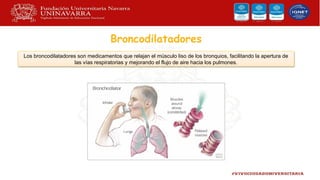 Broncodilatadores
Los broncodilatadores son medicamentos que relajan el músculo liso de los bronquios, facilitando la apertura de
las vías respiratorias y mejorando el flujo de aire hacia los pulmones.
 
