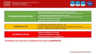 Candidiasis oral, voz ronca, hematomas en la piel y neumonía.
 