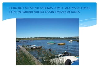 PERO HOY ME SIENTO APENAS COMO LAGUNA INSOMNE
CON UN EMBARCADERO YA SIN EMBARCACIONES
 