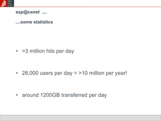 [email_address]   ....  ....some statistics >3 million hits per day 28,000 users per day = >10 million per year! around 1200GB transferred per day 