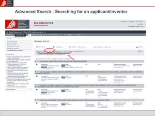 Advanced Search : Searching for an applicant/inventor 