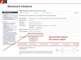 Backward citations Documents cited in the search report 