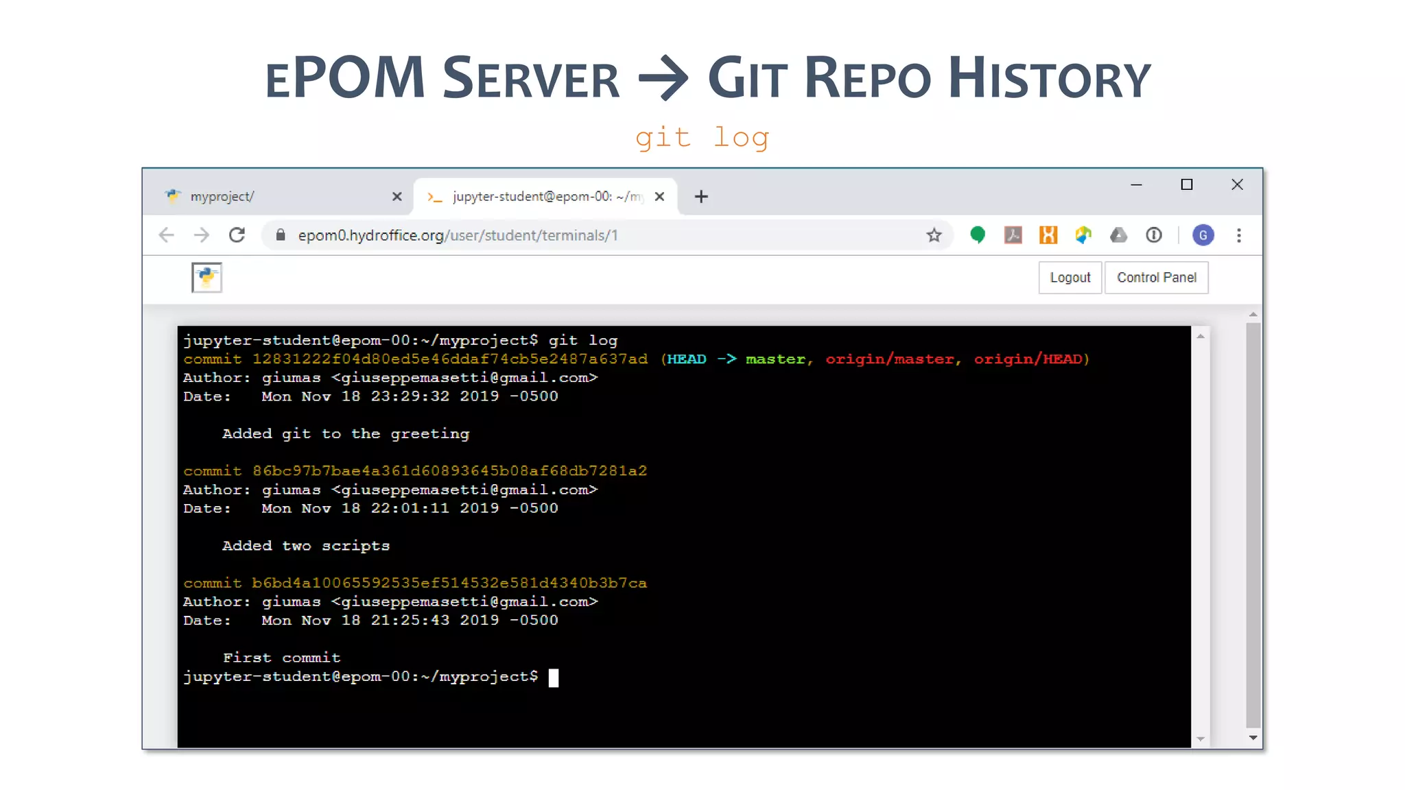 EPOM SERVER → GIT REPO HISTORY
git log
 