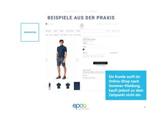 26 
CUSTOMER DRIVEN E-COMMERCE
BEISPIELE AUS DER PRAXIS
Ein Kunde surft im
Online-Shop nach
Sommer-Kleidung,
kauft jedoch zu dem
Zeitpunkt nicht ein.
INSPIRATION
 