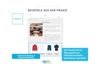 28 
CUSTOMER DRIVEN E-COMMERCE
BEISPIELE AUS DER PRAXIS
Der Kunde wird im
Blog gezielt auf
relevante Produkte
aufmerksam gemacht.
Content-Marketing &
Recommendations
INSPIRATION
 