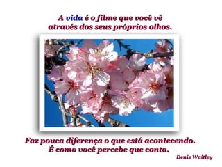 Faz pouca diferença o que está acontecendo.  É como você percebe que conta.   Denis Waitley A  vida  é o filme que você vê  através dos seus próprios olhos.  