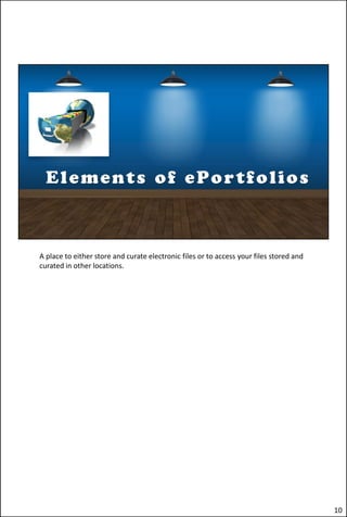 A place to either store and curate electronic files or to access your files stored and
curated in other locations.
10
 