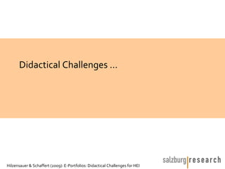 Didactical Challenges …




Hilzensauer & Schaffert (2009): E-Portfolios: Didactical Challenges for HEI
 