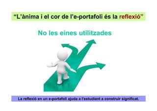 “L’ànima i el cor de l’e-portafoli és la reflexió”

             No les eines utilitzades




 La reflexió en un e-portafoli ajuda a l’estudiant a construir significat.
 
