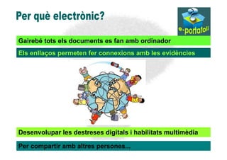 Gairebé tots els documents es fan amb ordinador
Els enllaços permeten fer connexions amb les evidències




Desenvolupar les destreses digitals i habilitats multimèdia

Per compartir amb altres persones...
 