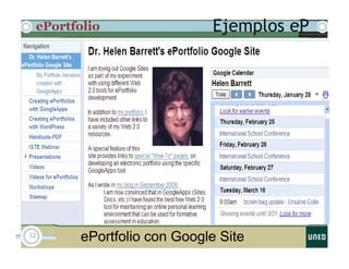 ePortfolio
32 ePortfolio con Google Site
Ejemplos eP
 