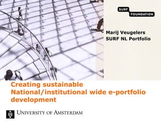 Creating sustainable National/institutional wide e-portfolio development Marij Veugelers SURF NL Portfolio 