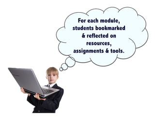 Students bookmark & 
reflect on each 
module’s resources, 
tasks & tools. 
 