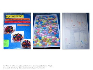 PorOolio	
  im	
  Rahmen	
  des	
  Lehramtsstudiums	
  Chemie	
  von	
  Catharina	
  Pﬂugk
DeckblaZ	
  -­‐	
  Einleitung	
  -­‐	
  Dünnschichtchromatogramme	
  Smar8es
 