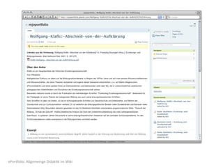 ePorOolio:	
  Allgemeinge	
  Didak8k	
  im	
  Wiki
 