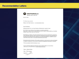 Recommendation Letters: 