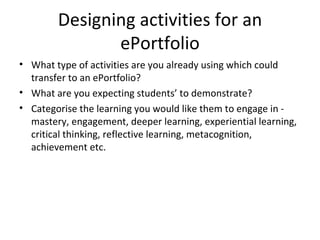 Thinking about implementing e-portfolio in education