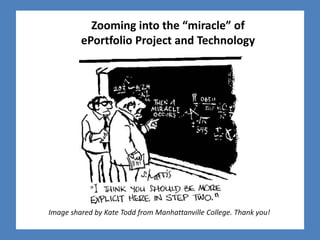 Zooming into the “miracle” of
         ePortfolio Project and Technology




Image shared by Kate Todd from Manhattanville College. Thank you!
 