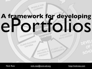 A framework for developing

ePortfolios
 Nick Rate   nick.rate@core-ed.org   http://nickrate.com
 