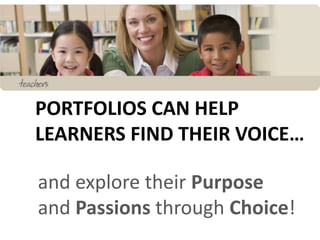 PORTFOLIOS CAN HELP
LEARNERS FIND THEIR VOICE…
and explore their Purpose
and Passions through Choice!
 
