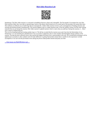 Diel Between Two Rings Epoxidation Reaction Lab Report | PDF