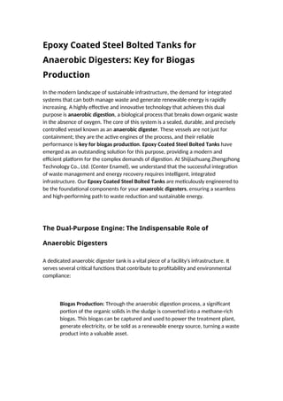 Epoxy Coated Steel Bolted Tanks for Anaerobic Digesters Key for Biogas ...
