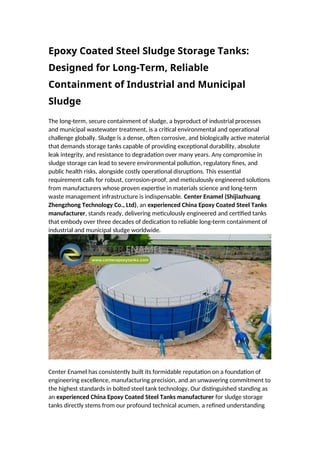 Sludge Storage Unit Epoxy Coated Steel Sludge Storage Tanks Designed for Long-Term ...