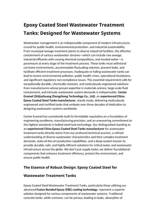 Epoxy Coated Steel Wastewater Treatment Tanks Designed for Wastewater