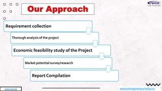 www.entrepreneurindia.co
Requirement collection
Thorough analysis of the project
Economic feasibility study of the Project
Market potential survey/research
Report Compilation
www.niir.org
 