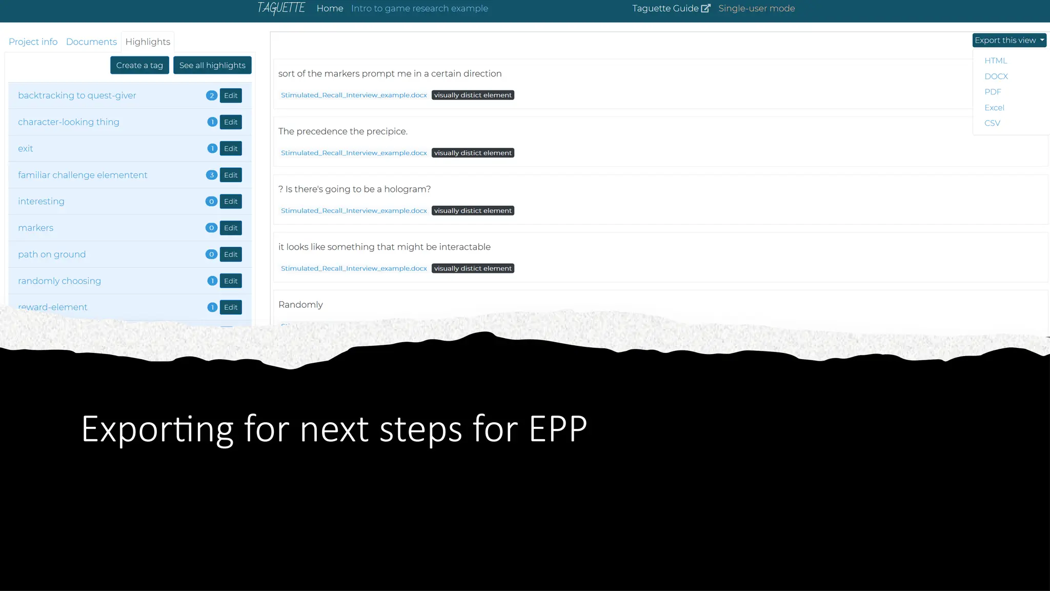 Exporting for next steps for EPP
 