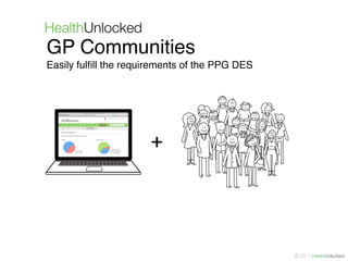 GP Communities
Easily fulﬁll the requirements of the PPG DES




                      +



                                                © 2011 HealthUnlocked
 