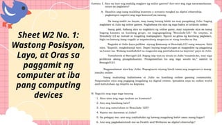 Sheet W2 No. 1:
Wastong Posisyon,
Layo, at Oras sa
paggamit ng
computer at iba
pang computing
devices
 