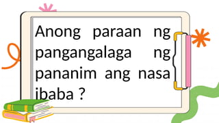 Anong paraan ng
pangangalaga ng
pananim ang nasa
ibaba ?
 