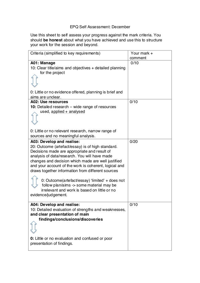 epq dissertation evaluation