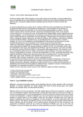 Epreuve Commentaire Roman Pour Le Bac De Francais