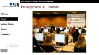 CC-BY 4.0 –
Prof. Dr. Beurskens
Rahmen
Angst
Multiple Choice
Trends
Checkliste
Prüfungsräume (1) – Bremen
Was schreckt uns an e-Assessment ab?
Angst
 