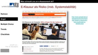 CC-BY 4.0 –
Prof. Dr. Beurskens
Rahmen
Angst
Multiple Choice
Trends
Checkliste
E-Klausur als Risiko (insb. Systemstabilität)
http://www.spiegel.de/uni
spiegel/studium/hochsch
ulen-testen-e-klausuren-
fuer-pruefungen-a-
945950.html
Was schreckt uns an e-Assessment ab?
Angst
 