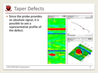 Taper Defects
12th EPRI BoP Symposium 8
 Since the probe provides
an absolute signal, it is
possible to see a
representative profile of
the defect.
 