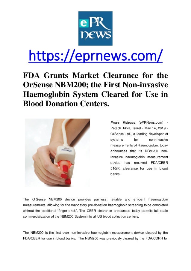 Fda Grants Market Clearance For The Orsense Nbm200 The First Noninva