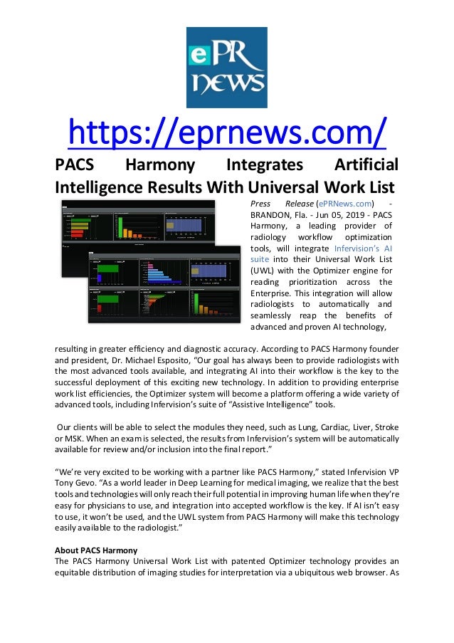 PACS Harmony Integrates Artificial Intelligence Results With Universal