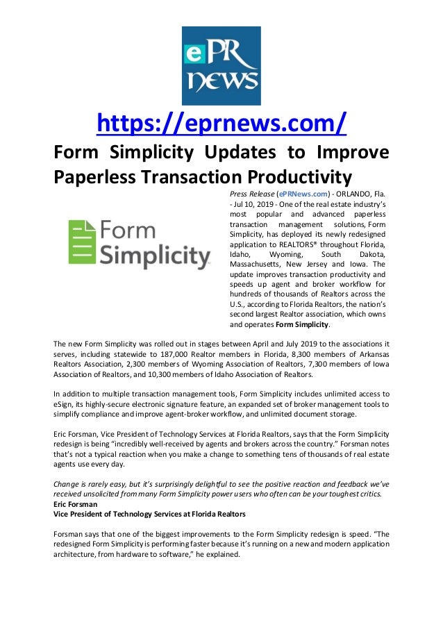 Form Simplicity Updates to Improve Paperless Transaction Productivity