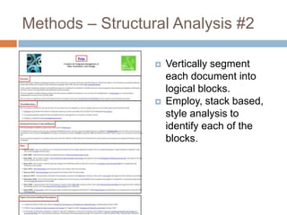 Methods – Structural Analysis #2Vertically segment each document into logical blocks.