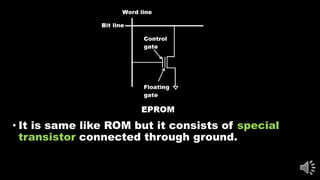 • It is same like ROM but it consists of special
transistor connected through ground.