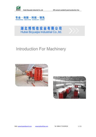 Hubei Boyuejia Industrial Co.,Ltd EPS cement sandwich panel production line
Web: www.byjwallpanel.com www.byjbuilding.com Tel: 0086 27 59109550 1 / 15
 