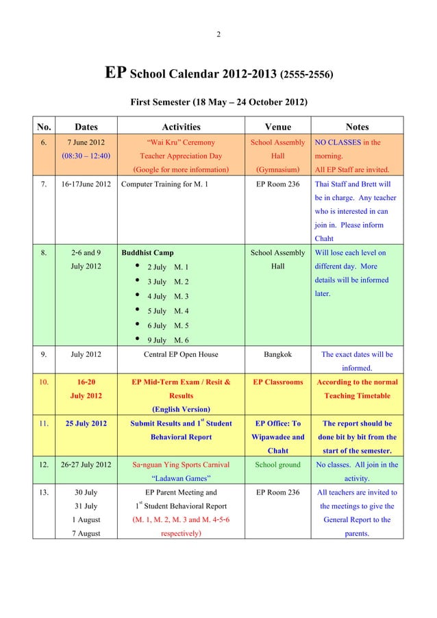 Ep school calendar 2012 (English) PDF
