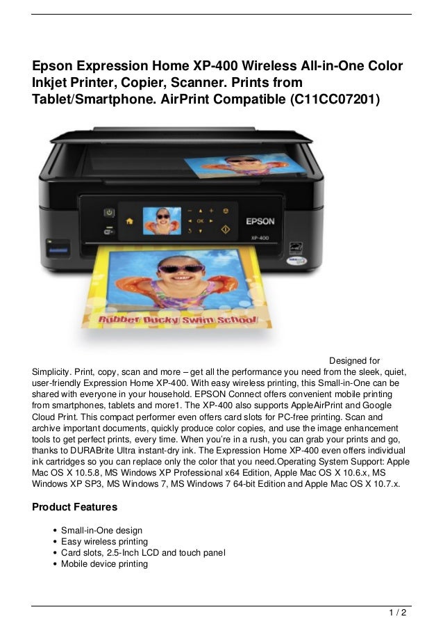 Epson Expression Home XP400 Wireless AllinOne Color Inkjet Printer