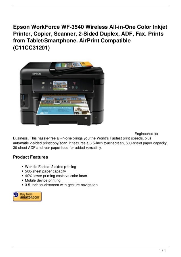 Epson WorkForce WF3540 Wireless AllinOne Color Inkjet Printer